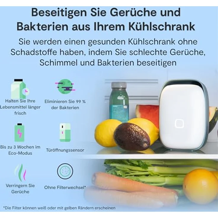Vitesy Shelfy 2, Smarter Kühlschrankreiniger mit Photokatalyse, WLAN-Anbindung und abwaschbarem Filter – Bild 2