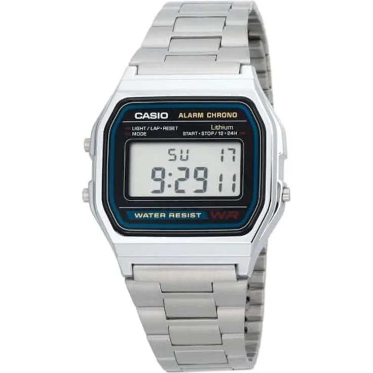 Casio Sportuhr A158WA-1DF, Unisex Casio Vintage Gent Silver Black Silver (Ø 33 mm)