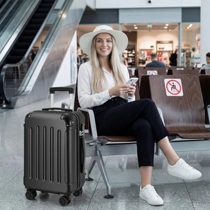 YONSLY Gepäck Suitcase Reisekoffer, Hartschalen Trolley mit 360° Lenkrollen, Zahlenschloss und mehrstufigem Teleskopgriff (S, Schwarz) – Bild 2
