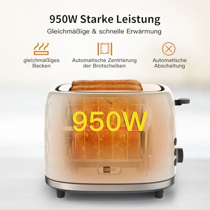 aeco toastlab ONE Toaster, 2 Scheiben, 38 mm XL-Schlitze, 7 Bräunungsstufen, 950 W, Edelstahl mit Auftau- & Aufwärmfunktion – Bild 5