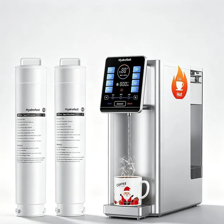 Hydrofast W100 Tisch-Wasserfilter, inkl. HF02 RO Filter & HF03 4-in-1 Filter, UV-Technologie, 0,0001 μm Filtration, Heißwasser-System