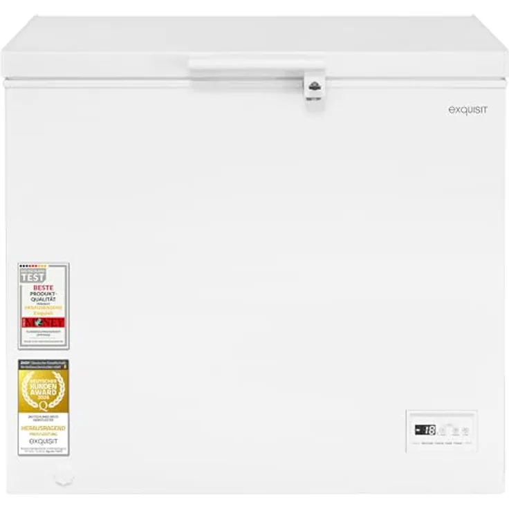 Exquisit GT5201-HE-040E Gefriertruhe, 198 l Nutzinhalt, 41 dB, Schnellgefrieren, LED-Beleuchtung, weiss