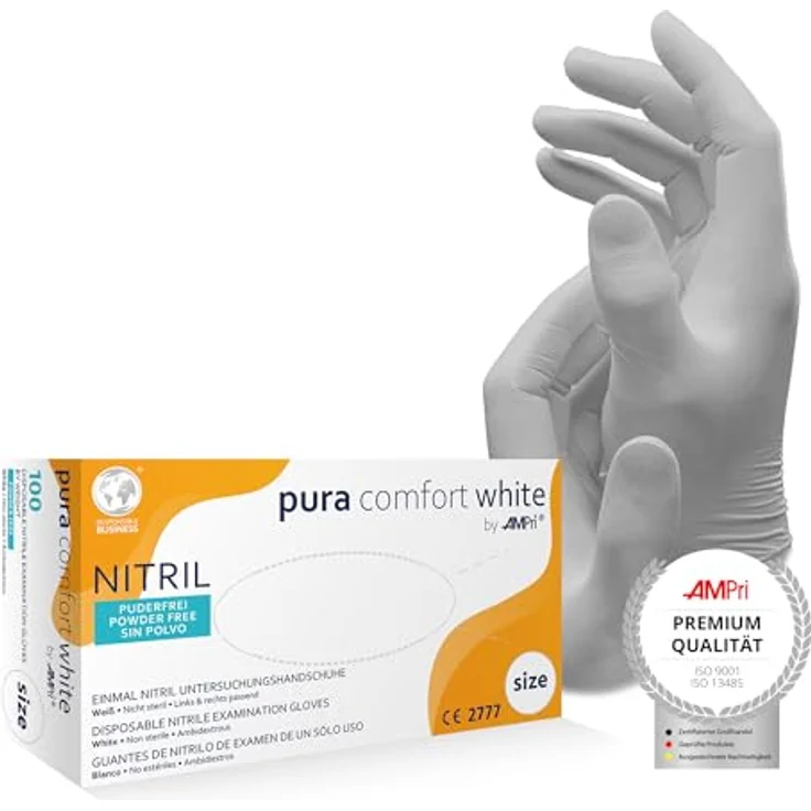 AMPri Pura Comfort Nitrilhandschuhe weiß 100 Stück Gr.XS – Bild 2