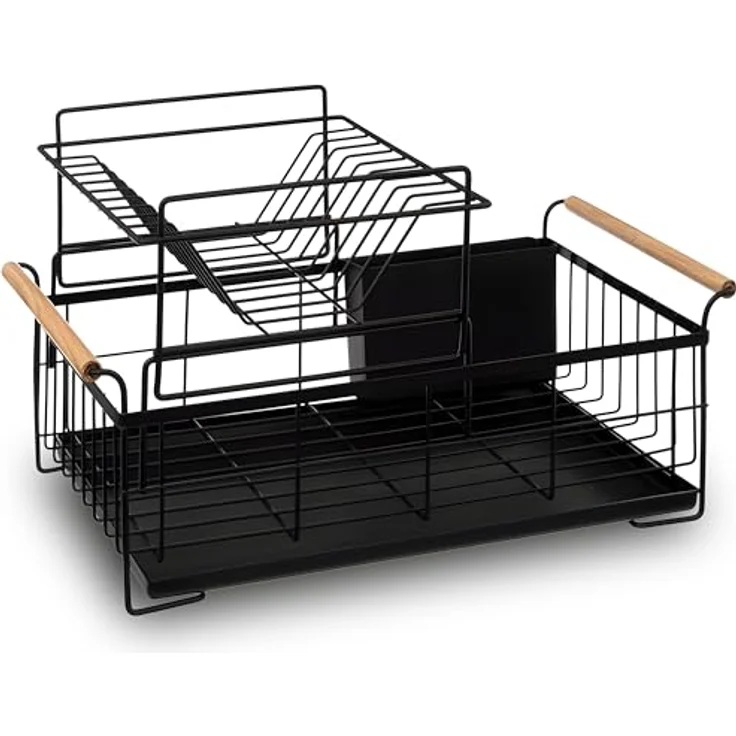 Retoo Abtropfgestell Einlagige Geschirr Abtropfständer, Geschirrabtropfer Drip, Tropfschale, Geschirrabtropfgestell, Besteckhalte, Besteckständer mit Herausnehmbarem Tablett, 49x29,2x18,3cm – Bild 2