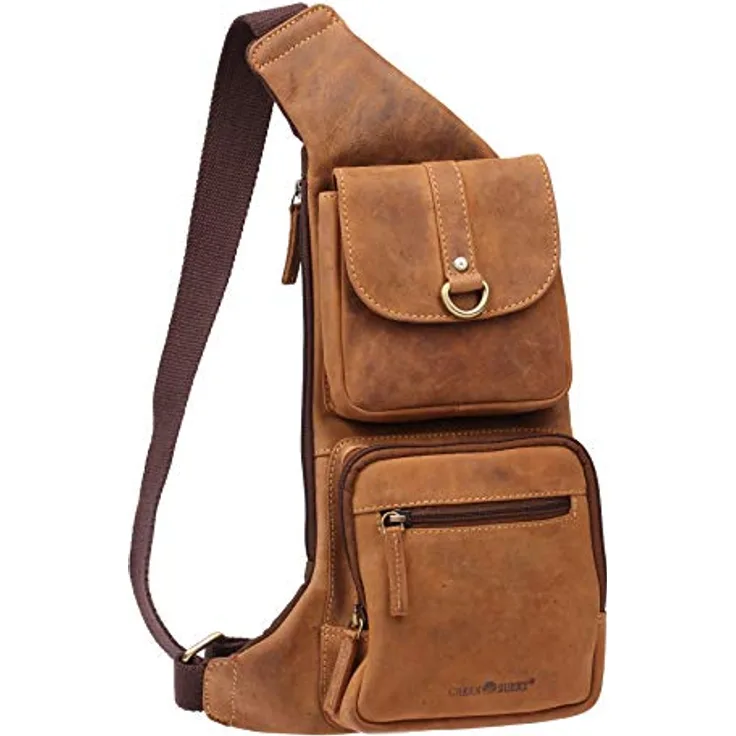 Greenburry Umhängetasche Vintage Original, Leder, mit 2 Fächern und 2 Reißverschlussfächern, braun