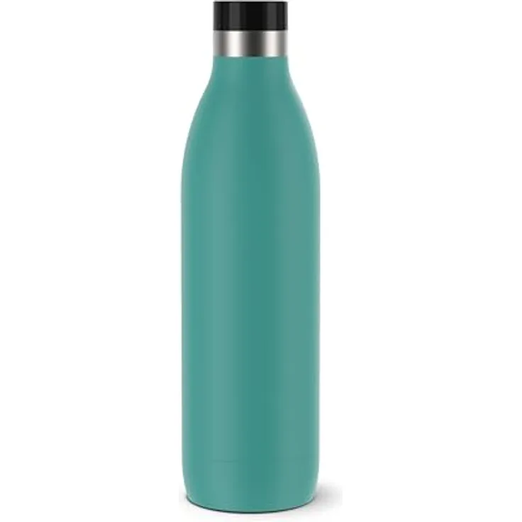 Emsa Bludrop Isolier-Trinkflasche, Edelstahl, 1 Liter, nachhaltig, Pulverbeschichtung, Petrol, 20h heiß/40h kalt