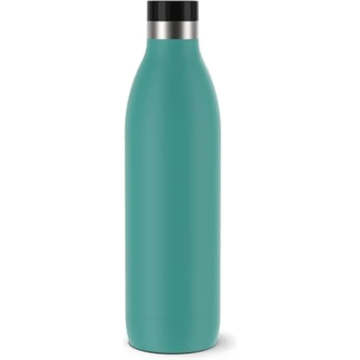 Emsa Bludrop Isolier-Trinkflasche, Edelstahl, 1 Liter, Pulverbeschichtung, Petrol, 20h heiß/40h kalt – Bild 1