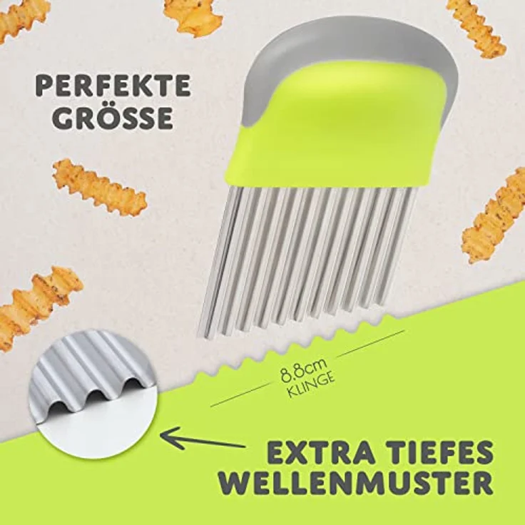Villkin Wellenschneider für Gemüse und Obst - Riffelmesser aus Edelstahl für die schönsten Schnittmuster - Spülmaschinenfest – Bild 3
