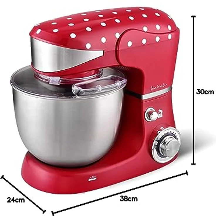 Team Kalorik TKG M 3014 Design-Küchenmaschine mit Edelstahl-Schneebesen, Druckgussrühr- und -knethaken | 6 Geschwindigkeiten, Kunststoff, 5 liters, Rot – Bild 10
