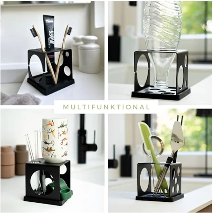 Sanni Shoo All-in-One Abtropfhalter, platzsparender Flaschenhalter mit Abtropfmatte, vielseitiger Organizer aus Edelstahl, schwarz – Bild 4