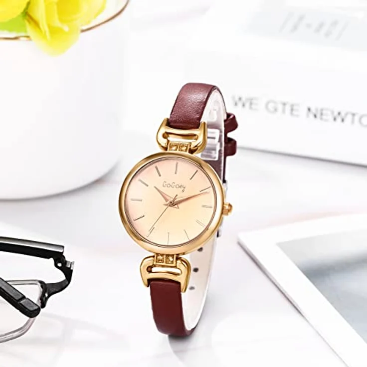 JewelryWe Analog Quarz Armbanduhr für Damen, klassisches Design mit braunem Lederarmband, wasserdicht, elegante Casual Uhr für Frauen und Mädchen – Bild 4