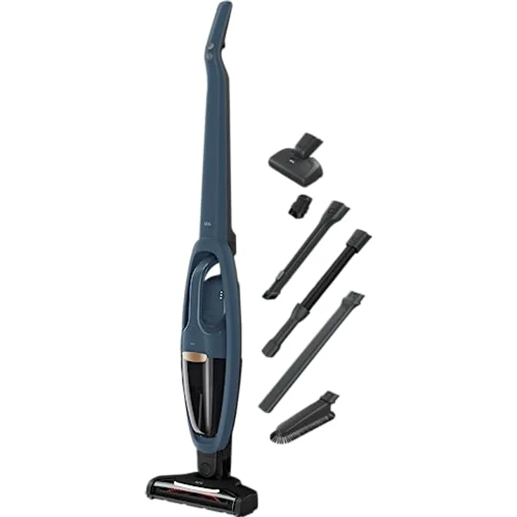AEG QX7-1-I360 Akku Staubsauger kabellos / Staubsauger beutellos / leise / Handstaubsauger Akku / 50 min Laufzeit / leicht / Hartboden / 2in1 / Tierhaare / Hund / Katze / Teppich / Auto / blau