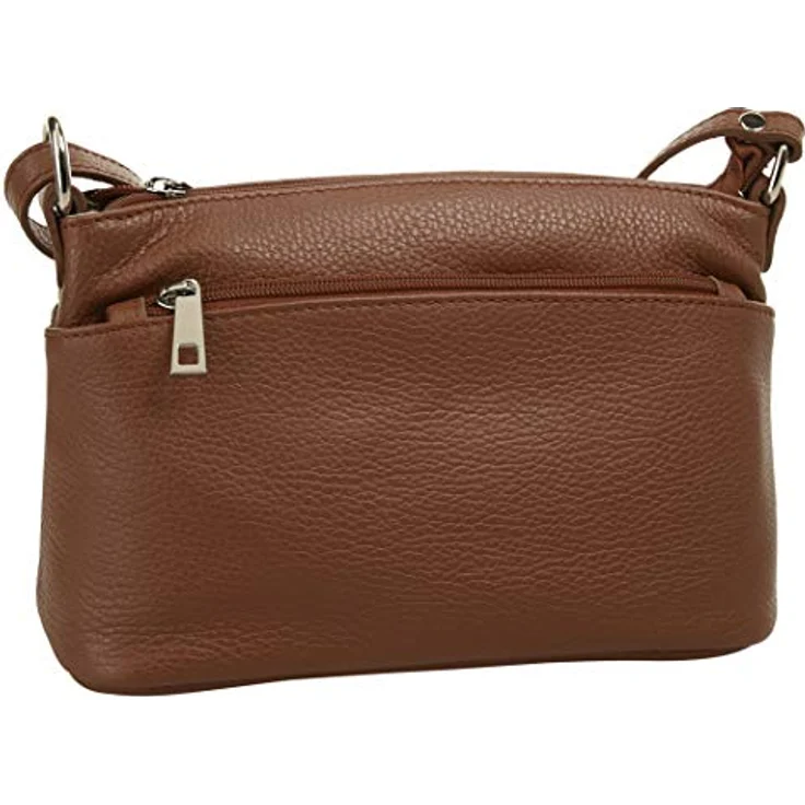 Cluty Umhängetasche, echt Leder, Made in Italy, 15 cm x 27 cm, mit 5 Reißverschlussfächern und verstellbarem Schultergurt – Bild 3