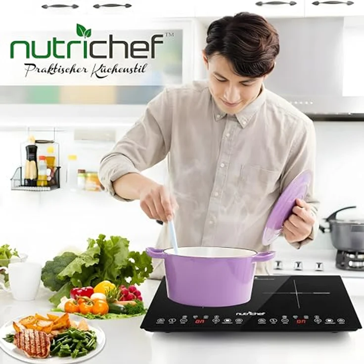 NutriChef Induktionskochfeld 2 Platten, 60x36 cm Ceranfeld mit Timer, Touchsteuerung, Kindersicherung, 1800W, mobil und platzsparend – Bild 2