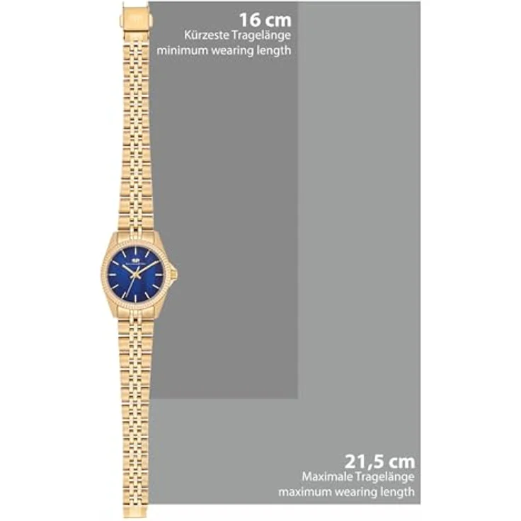 Rhodenwald & Söhne Damen Uhr analog Japan Quarzwerk mit Edelstahl gelbgold Armband 10010369, Perlmutt-Zifferblatt in Blau, wasserdicht bis 5 ATM – Bild 2