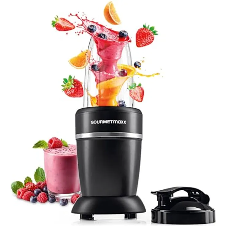 GOURMETmaxx Nutrition Mixer Pro 1.000, Standmixer mit 6-fach Edelstahl-Präzisionsklinge, 1000 Watt, 550 ml Becher und To-go-Deckel