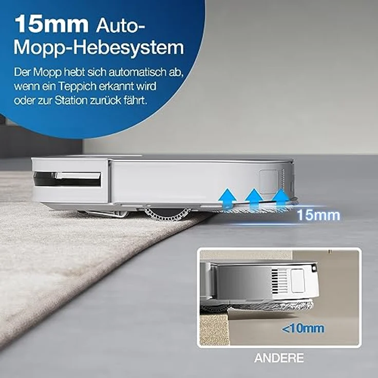 ECOVACS DEEBOT X2 Omni Saug- und Wischroboter mit All-in-One Omni Station, 8.000 Pa Saugkraft, schlankes & eckiges Design, 15mm Mopp-Hebesystem, Heißwasser-Moppreinigung, KI-gestützte Navigation, YIKO – Bild 3