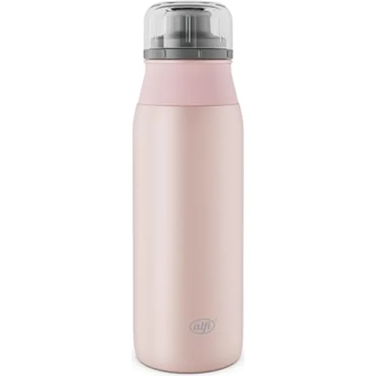 Alfi ELEMENT BOTTLE, Edelstahl-Trinkflasche 0,6l, spülmaschinenfest mit Free-Flow Trinksystem und intuitivem Schraubverschluss, mattiert