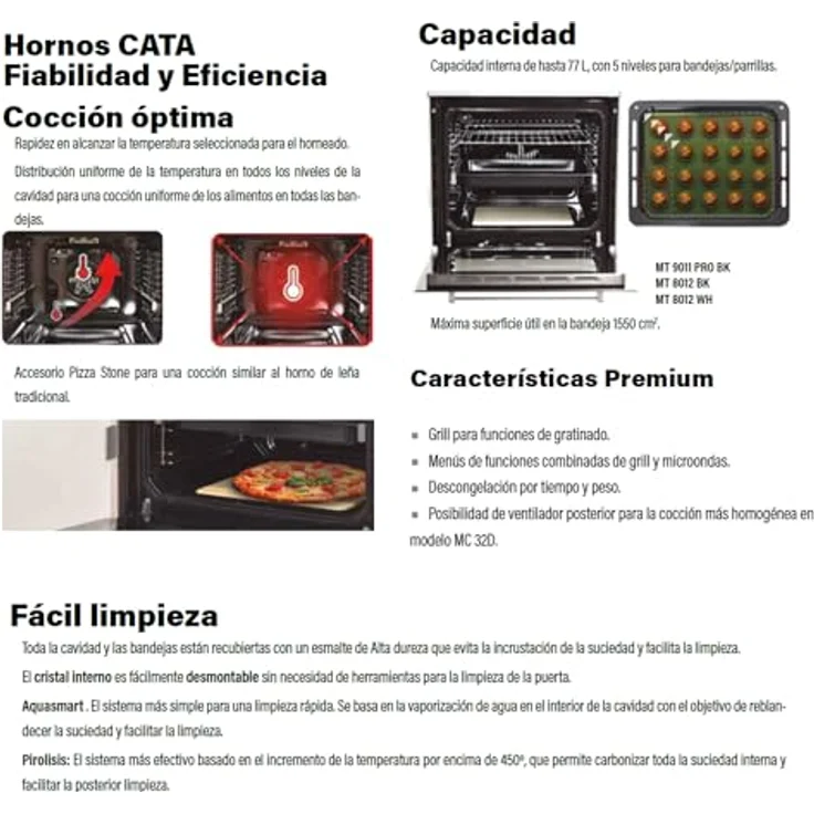 CATA MDS 8007 X, Digitaler Multifunktionsofen mit 7 Funktionen, 80 l, Edelstahl-Finish und schwarzes Glas, Panorama-Tür, Innenbeleuchtung, Energieeffizienzklasse A – Bild 4