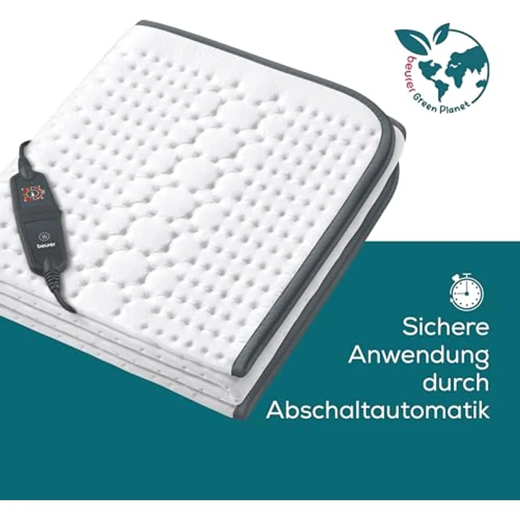 Beurer UB 60 Green Planet Wärmeunterbett, hergestellt aus recycelten Materialien, mit Abschaltautomatik, 4 Temperaturstufen, Sicherheitssystem, 150 x 80 cm, abnehmbarer LED-Schalter, maschinenwaschbar - Preisvergleich – Bild 4
