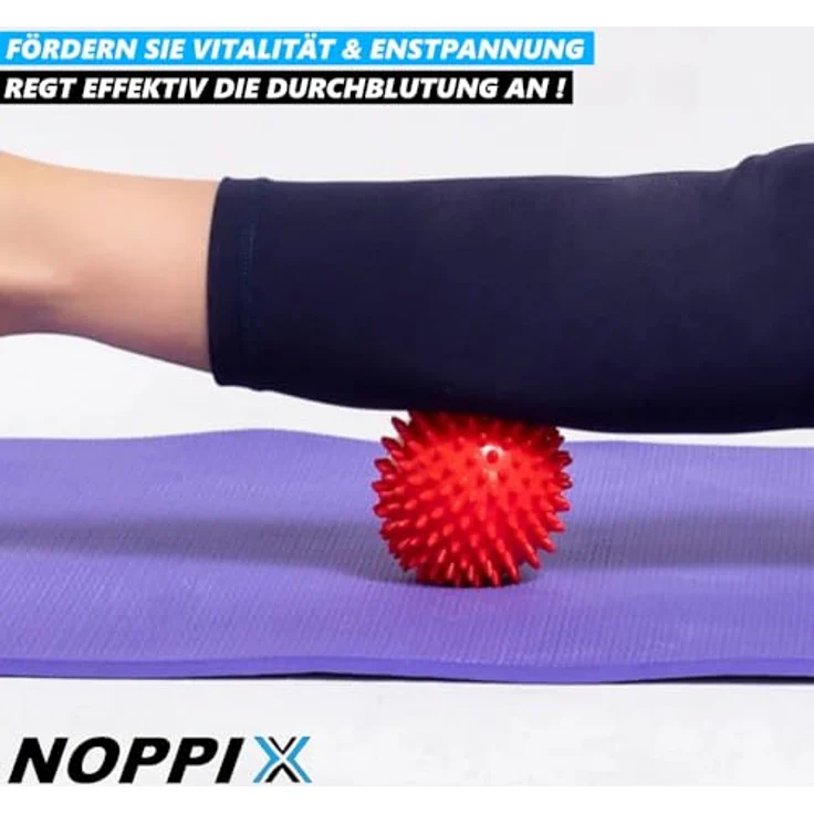 MAVURA Massageball NOPPIX Massageball Set Noppenball Igelball Stachelball Gymnastikball, Triggerball Noppenball Massage Ball Stachel Igel Ball [4 Stück], Bunte weiche Noppenmassagebälle mit praktischem Set – Bild 2