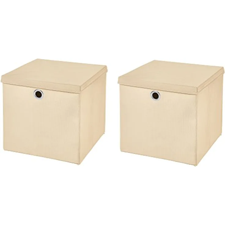 2 Stück Faltbox Creme 28 x 28 x 28 cm Aufbewahrungsbox faltbar mit Deckel