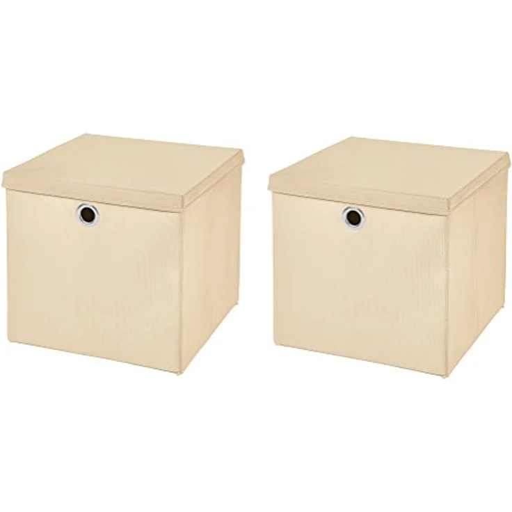 2 Stück Faltbox Creme 28 x 28 x 28 cm Aufbewahrungsbox faltbar mit Deckel – Bild 1