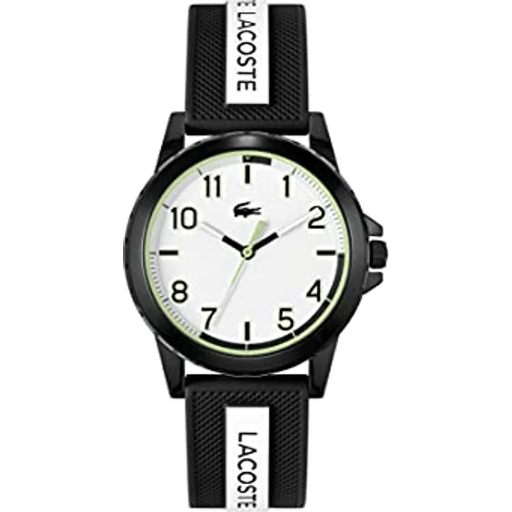 Lacoste Analog Quarzuhr für Jungen mit Silikonarmband, weißes Zifferblatt und schwarzes petit piqué Muster