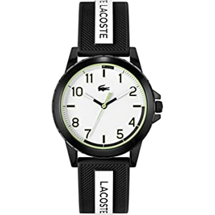 Lacoste Analog Quarzuhr für Jungen mit Silikonarmband, weißes Zifferblatt und schwarzes petit piqué Muster – Bild 1