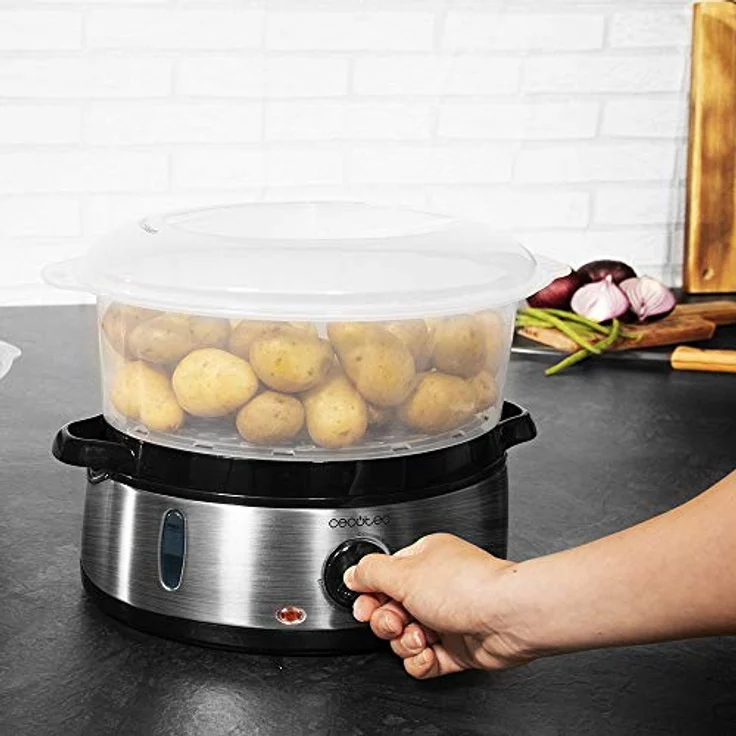 Cecotec Vapovita 3000 Elektrischer Dampfgarer INOX mit 800 Watt, 3 separate Behälter, Reisschüssel, Eierkochständer, Timer 60 Minuten, 2 seitliche Wassereingänge – Bild 5