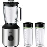 Braun PowerBlend 3 JB 3272 Standmixer 1,5 l Glas-Mixaufsatz, Küchenhelfer zum Zerkleinern, Pürieren & Mixen, inkl. 2 Smothie2Go Flaschen, 800 Watt, Edelstahl