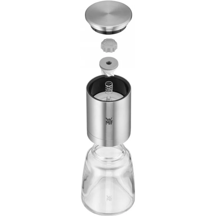 WMF De Luxe Salz und Pfeffermühle, unbefüllt, Cromargan Edelstahl Glas, Keramikmahlwerk, Mühle für Salz, Pfeffer, Chillischoten, H 14 cm – Bild 3