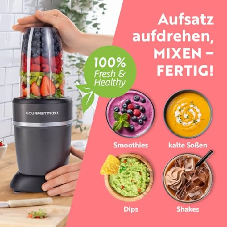 GOURMETmaxx Nutrition Mixer Pro 1.000, Standmixer mit Zubehörset L für Shakes und Smoothies, 1000 Watt – Bild 5