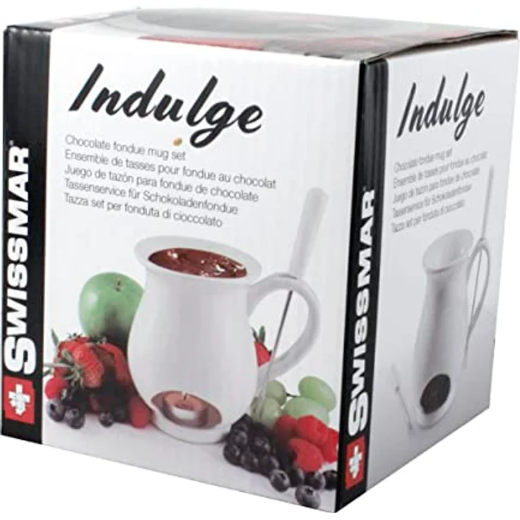 Swissmar F66327 Indulge Schokoladen Fondue Becher Set 4-teiliges, Gusseisen/Edelstahl, Weiß, Schokofondue Teelicht Beheizt, mit 2 Fondue Gabeln, Spülmaschinenfest, Geschenkset – Bild 2