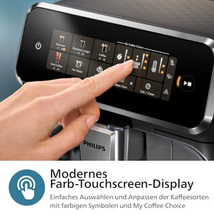 Philips 3300 Series Vollautomatische Espressomaschine - 6 Getränke, Modernes Farb-Touchscreen-Display, LatteGo-Milchsystem, SilentBrew, 100% Keramikmahlwerk, AquaClean Filter. Schwarzchrom (EP3347/90) – Bild 4