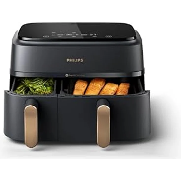 Philips Heißluftfritteuse 3000 Series NA352/00, Dual Basket Airfryer mit 9L Kapazität (3L+6L), 2750 W, RapidAir Technologie, Digitales Display, HomeID App, Schwarz/Kupfer - Preisvergleich – Bild 5