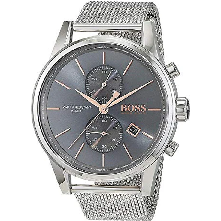 BOSS Chronograph Quarz Uhr für Herren mit Silbernes Edelstahl-Mesh-Gliederarmband - 1513440 – Bild 2