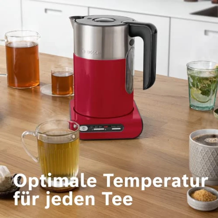 Bosch TWK8614P Styline Wasserkocher mit Filter, 2400 Watt, 1,5 l, Wasserstandsanzeige, Einhand-Deckelöffnung, Edelstahl, rot – Bild 5