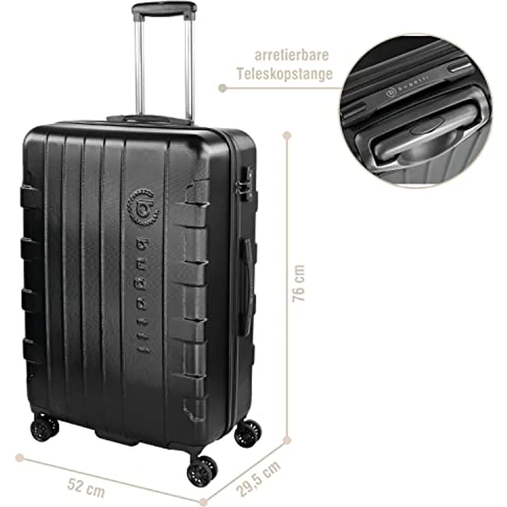 Bugatti Galatea Hartschalenkoffer 76x52x29,5 cm - 96L, 4 Rollen mit TSA Zahlenschloss, schwarz – Bild 3