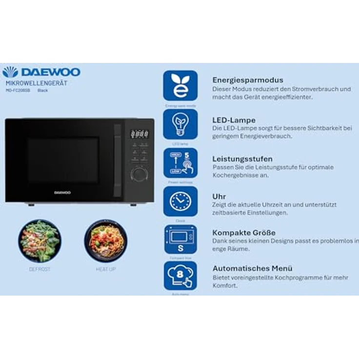 Daewoo MD-FC206SB, Mikrowelle, Schwarz mit 700 W Leistung und 20 L Garraumvolumen – Bild 4