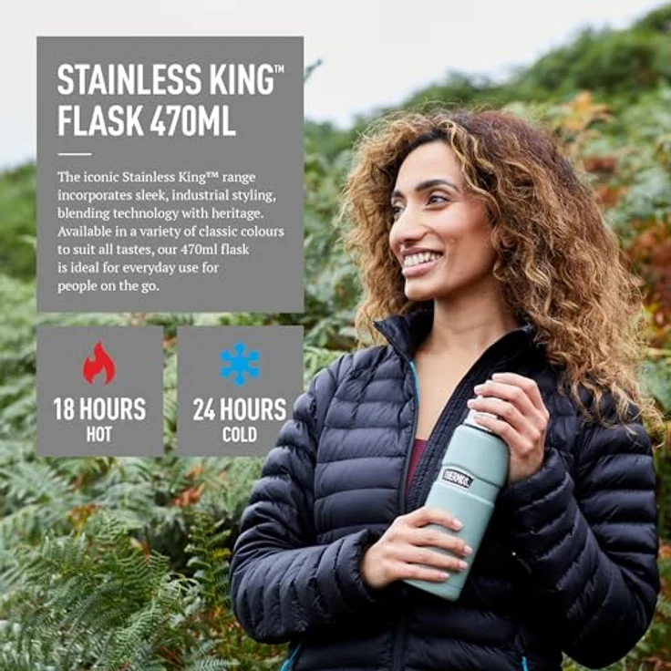 Kleine King Thermos-Kanne grau, aus Edelstahl, hält heiß oder kalt, 470 ml – Bild 3