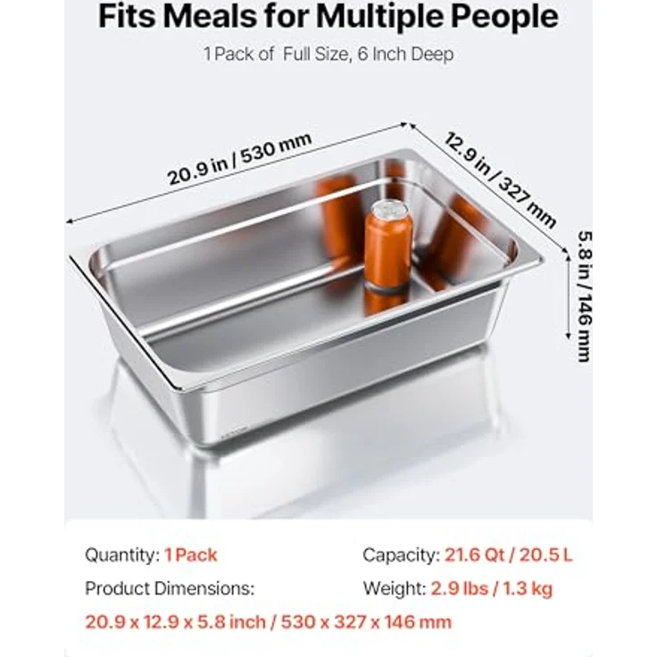VEVOR Gastronormbehälter Hotelpfanne, 20,5 L Edelstahl, rostfrei und wiederverwendbar, für Catering und Aufbewahrung von Speisen – Bild 3