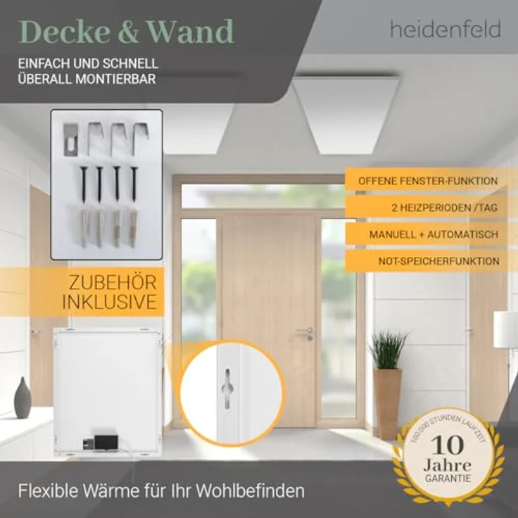 Heidenfeld Infrarotheizung HF-HP106-3 weiß inkl. Fernbedienung, 300 Watt, Infrarotheizung – Bild 3