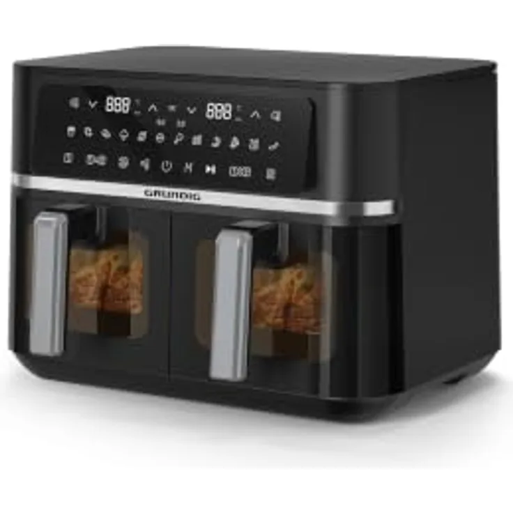 Grundig Heißluftfritteuse FRY 8620, 2400 W, 8,4 L, schwarzes Gehäuse mit Smart Finishing-Funktion und Sichtfenster