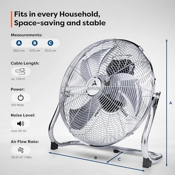 Aerson Bodenventilator 125W 50cm Windmaschine Tischventilator Ventilator Standventilator – Bild 4