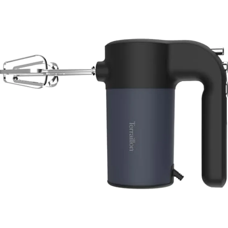 TERRAILLON New Moon Elektrischer Handmixer, Edelstahl-Schneebesen, 5 Geschwindigkeitsstufen, Turbo-Funktion, 400 W, Auswurfknopf, lackiertes Edelstahl-Gehäuse, blau