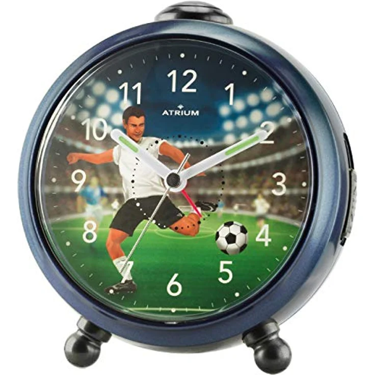 ATRIUM Kinderwecker Scorer Fußballer, Analog Quarz mit Snooze-Funktion und Licht, Dunkelblau/Grün/Schwarz, Modell A932-5 – Bild 1