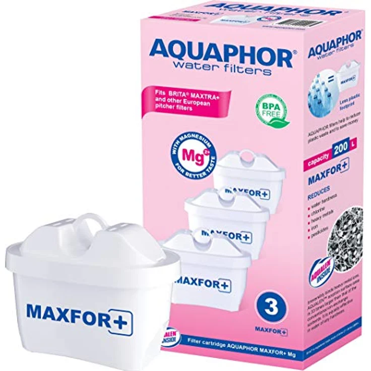 AQUAPHOR 500734 Filterkartusche MAXFOR+ Mg Pack 3 - gegen Kalk & Chlor, mit Magnesium, für Aquaphor Onyx, Amethyst, Jasper, Time & alle BRITA MAXTRA+ und MAXTRA Modelle – Bild 1