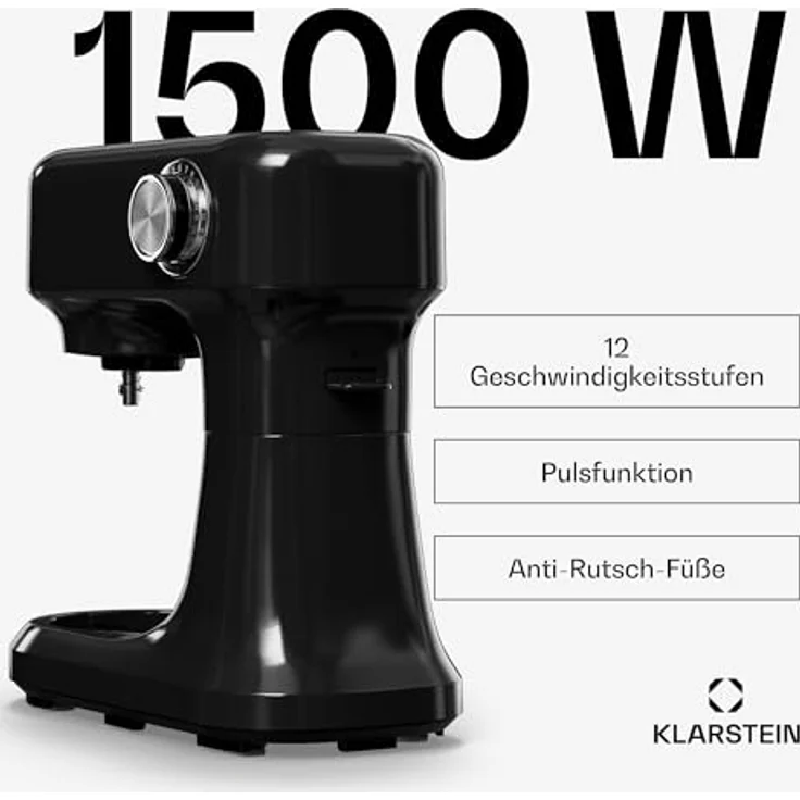 Klarstein Bella Evo Küchenmaschine – 1500W, 5L Edelstahlschüssel, 12 Geschwindigkeitsstufen, Planetenmischsystem, Schwarz – Bild 4