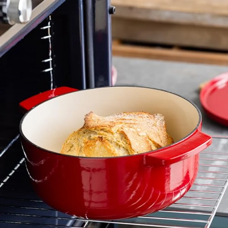 KitchenAid Cast Iron Kasserolle 26cm/5,2L mit Deckel, PFAS-freie Emaille, induction-friendly, ofenfest bis 260°C, ergonomischer Griff, Empire Red – Bild 5